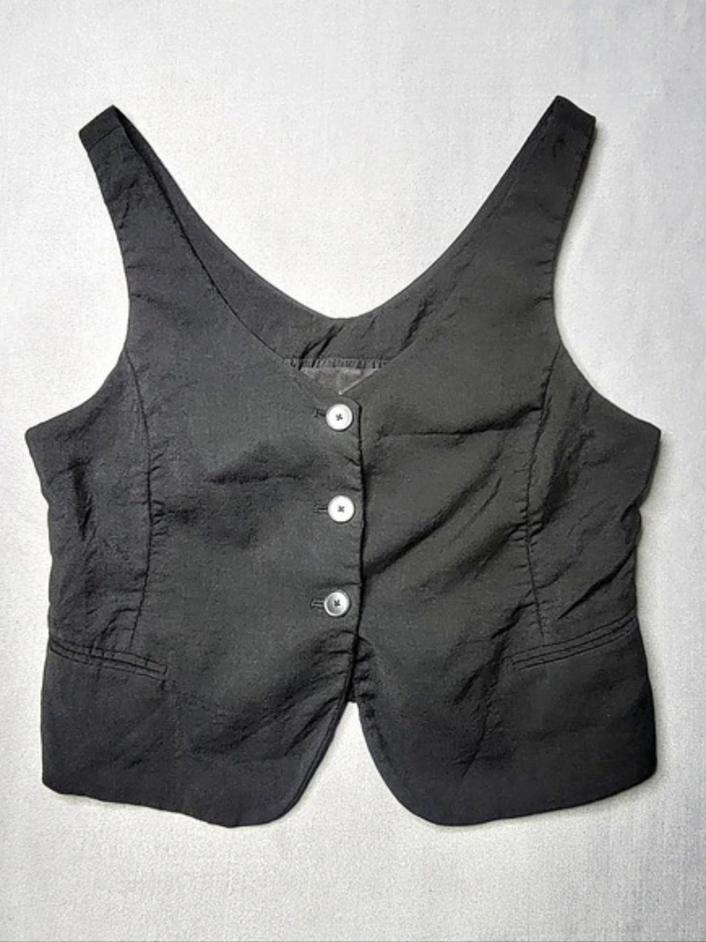Massimo Dutti Women's Vest Black Button-Front Size Medium 100%wool